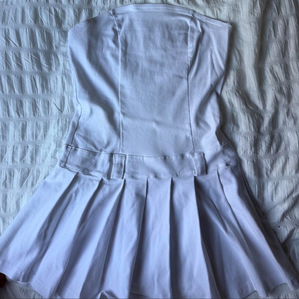 White Strapless Pleated Mini Dress